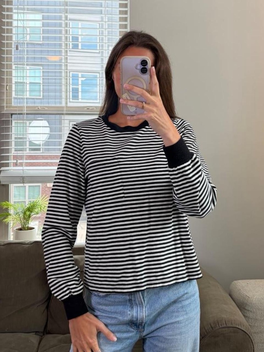 Madewell black and white long sleeve top